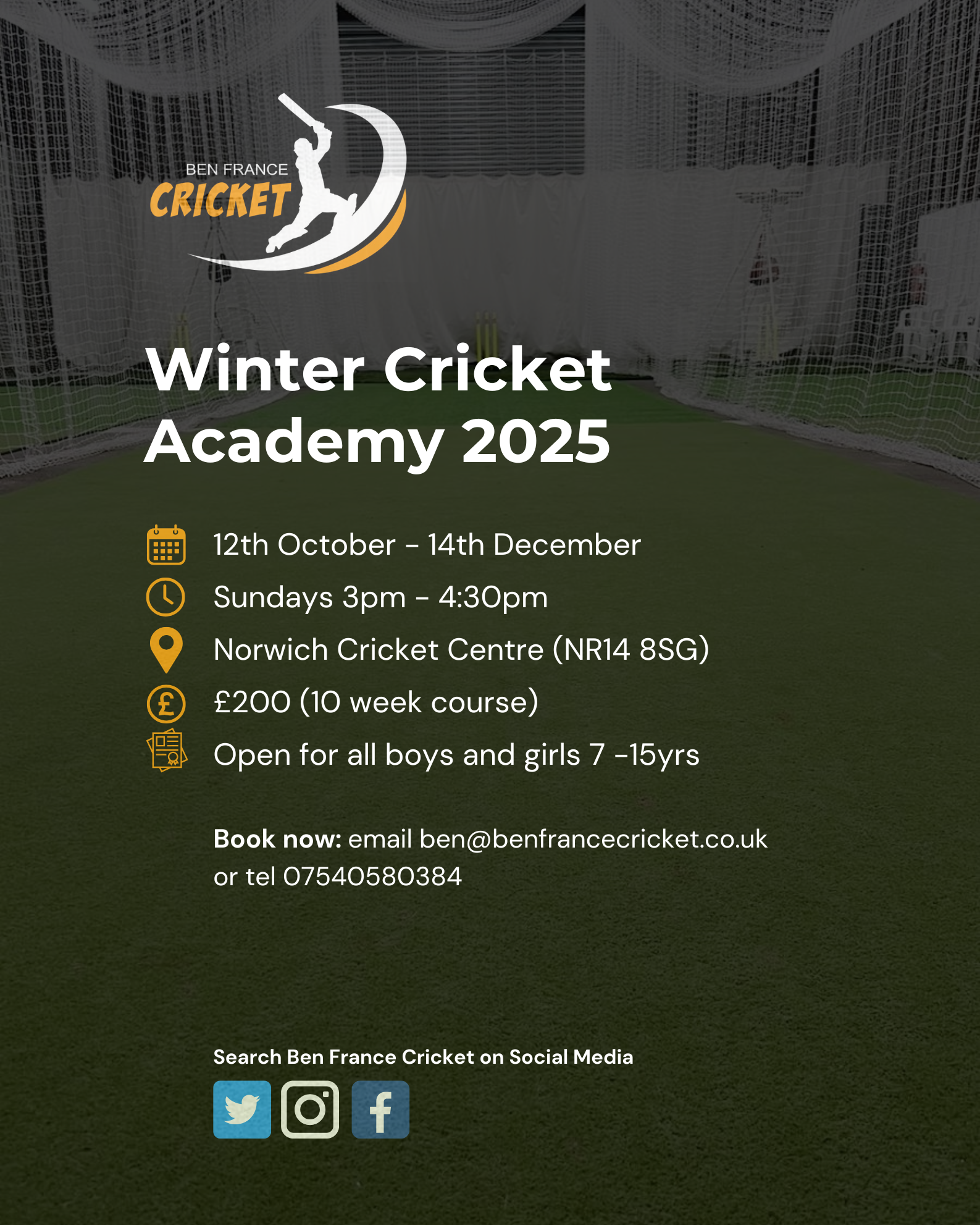 Winter Cricket Coaching 2025 (1) Ben France Cricket Winter Academy
